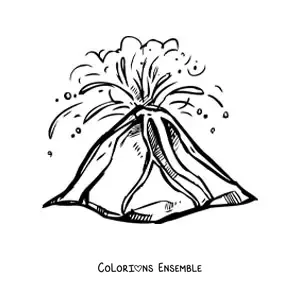 Image à colorier d’un volcan avec de la lave