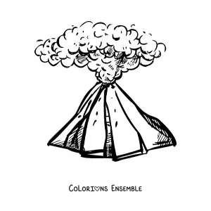Image à colorier d’un volcan avec de la fumée