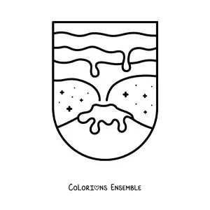 Image à colorier d’un volcan et de sa lave
