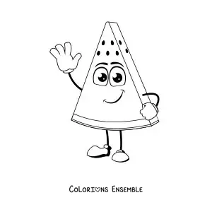 Image à colorier d'une pastèque rigolote qui salue de la main