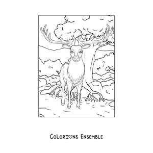 Image à colorier d'un cerf dans la forêt