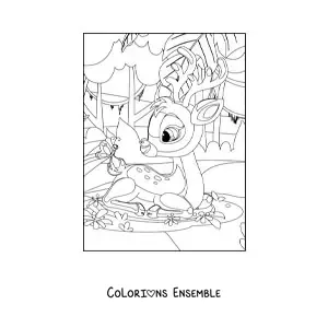 Image à colorier d'un petit cerf dans la forêt