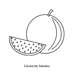 Image à colorier d'une tranche de pastèque à côté d'une pastèque entière