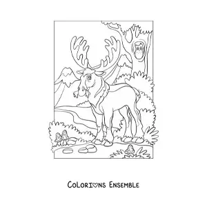 Image à colorier d'un élan dans la forêt