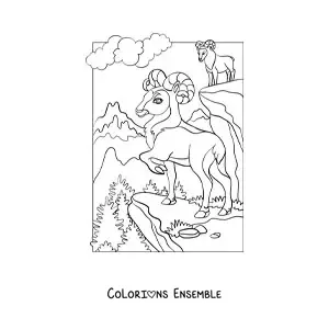 Image à colorier de deux chèvres de montagne