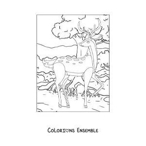 Image à colorier d'un cerf dans la forêt