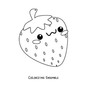 Image à colorier d'une fraise kawaii souriante