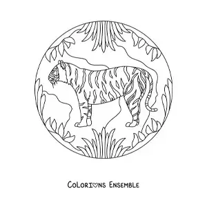 Image à colorier d'un tigre dans la jungle
