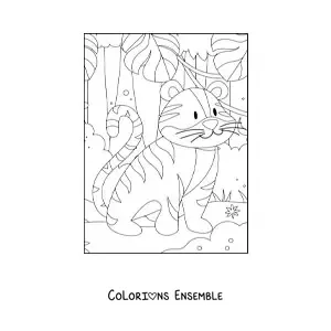 Image à colorier d'un tigre sauvage en dessin animé