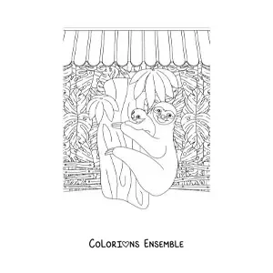 Image à colorier de deux paresseux de la forêt tropicale
