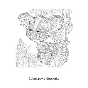 Image à colorier d'un mandala représentant un koala sauvage