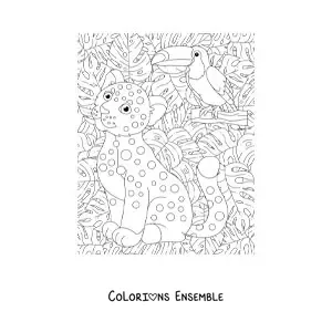 Image à colorier d'un bébé léopard dans la jungle