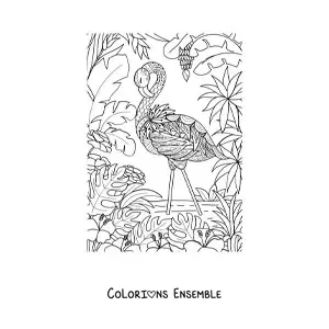 Image à colorier d'un flamant rose sauvage