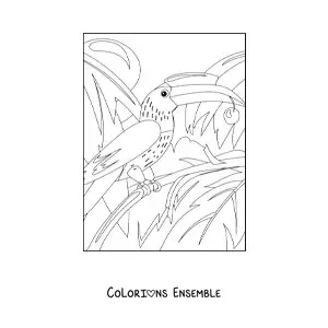 Image à colorier d'un toucan dans la jungle