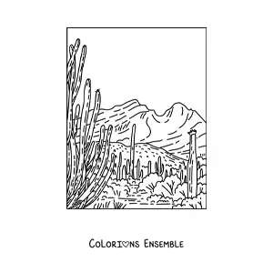 Image à colorier d'un paysage désertique