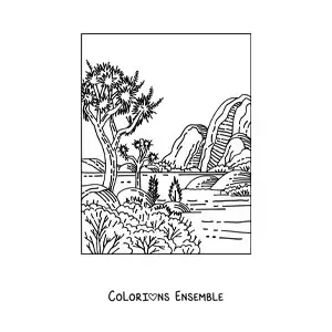 Image à colorier d'un paysage avec la végétation du désert