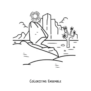Image à colorier d'un paysage de désert rocheux