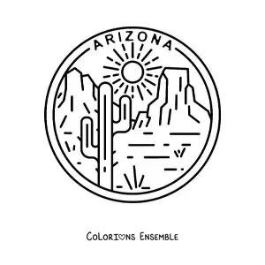 Image à colorier d'un paysage avec le désert en Arizona