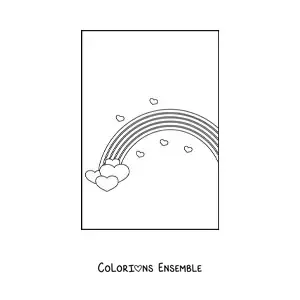 Image à colorier d’un arc-en-ciel avec des cœurs