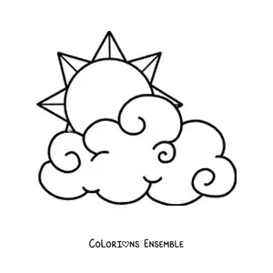 Image à colorier d’un grand nuage avec le Soleil