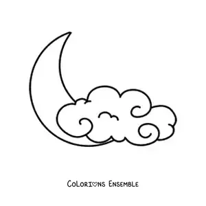 Image à colorier d’un grand nuage avec la lune
