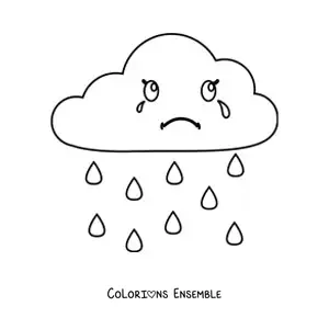 Image à colorier d’un nuage de dessin animé qui pleure avec de la pluie