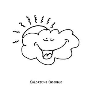 Image à colorier d’un nuage de dessin animé avec le Soleil