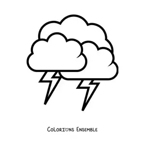 Image à colorier de 3 nuages avec 2 éclairs