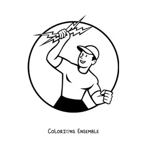 Image à colorier d’un électricien avec 2 éclairs dans la main
