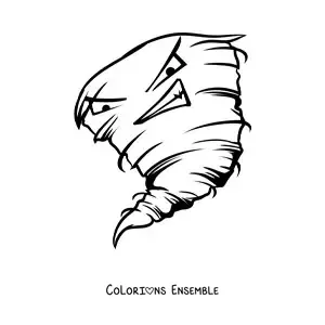 Image à colorier d’un ouragan de dessin animé méchant