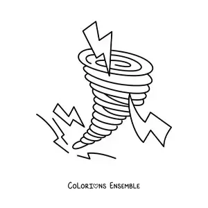 Image à colorier d’un ouragan avec 3 éclairs