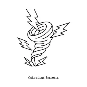 Image à colorier d’un ouragan avec 5 éclairs