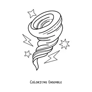 Image à colorier d’un ouragan avec des éclairs et des étincelles