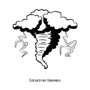 Image à colorier d’un ouragan réaliste avec des éclairs qui en sortent