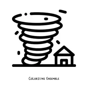 Image à colorier d’un ouragan sur le point de détruire une maison