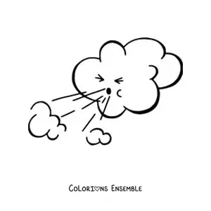 Image à colorier d’un nuage qui souffle du vent