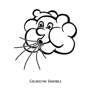 Image à colorier d’un nuage de dessin animé qui souffle