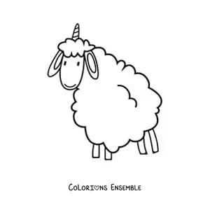 Image à colorier kawaii d’un mélange entre un mouton et une licorne