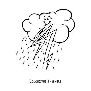 Image à colorier d’un nuage kawaii de dessin animé avec des éclairs
