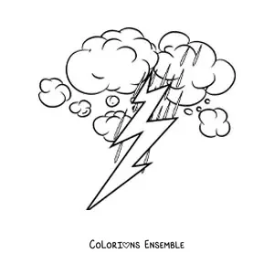 Image à colorier de pluie et d’éclairs lors d’un orage électrique