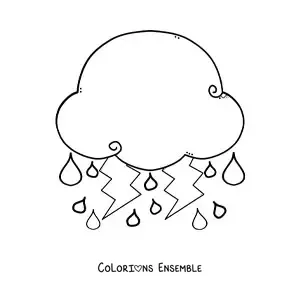 Image à colorier d’un nuage de pluie avec des éclairs
