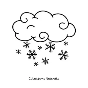 Image à colorier d’un nuage avec des flocons de neige