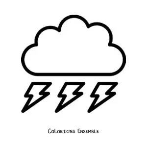 Image à colorier d’un nuage avec 3 éclairs