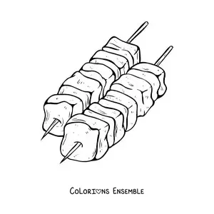 Image à colorier d’une viande à la broche grillée au barbecue