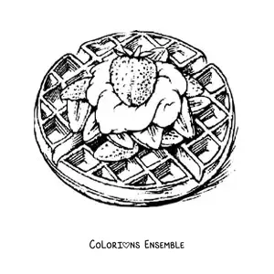 Image à colorier de gaufres avec de la crème et des fraises