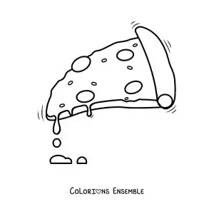 Image à colorier d’une part de pizza avec du fromage fondu