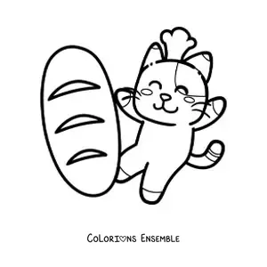 Image à colorier d'un chat kawaii animé avec un pain de blé