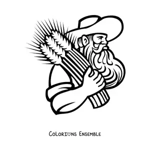 Image à colorier d'un agriculteur portant des épis de blé