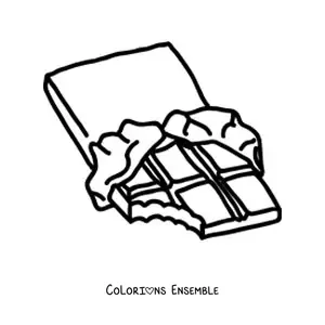 Image à colorier d'une barre de chocolat avec une bouchée croquée