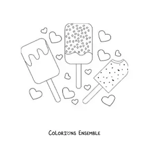 Image à colorier de trois glaces en bâton recouvertes de chocolat